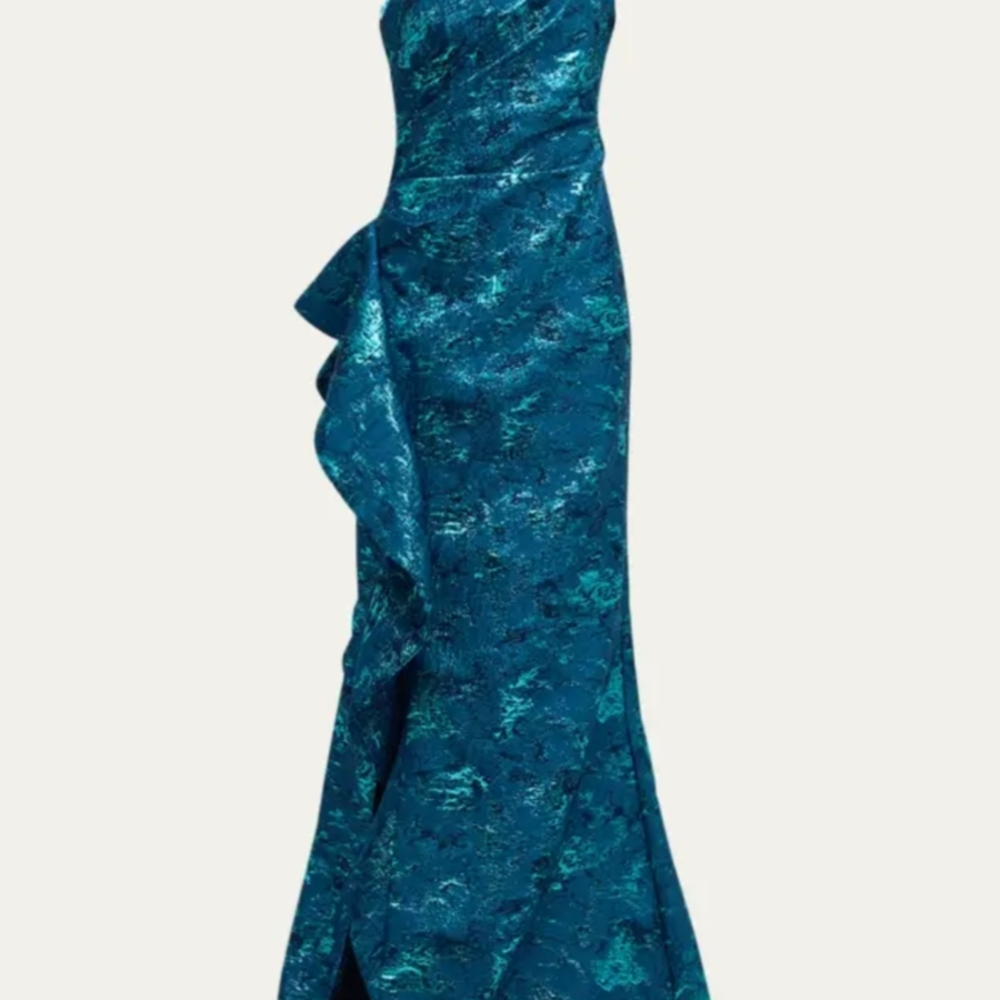Teri Jon Metallic Jacquard Evening Gown